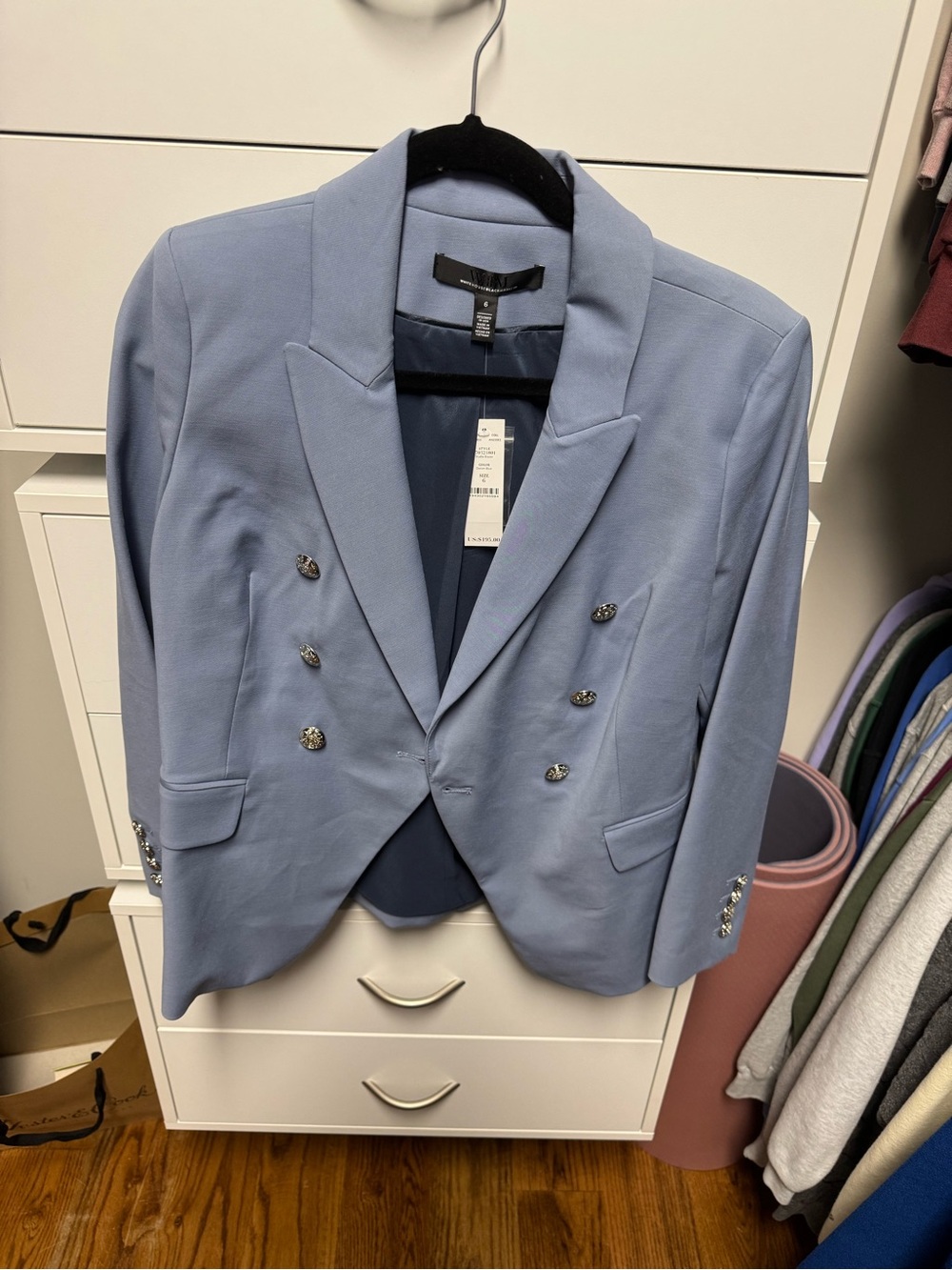 White House Black Market Dusty Blue Double-Breasted Blazer